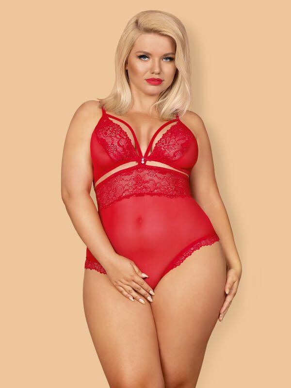 Body rosso XXL in pizzo e tulle 838-ted-3