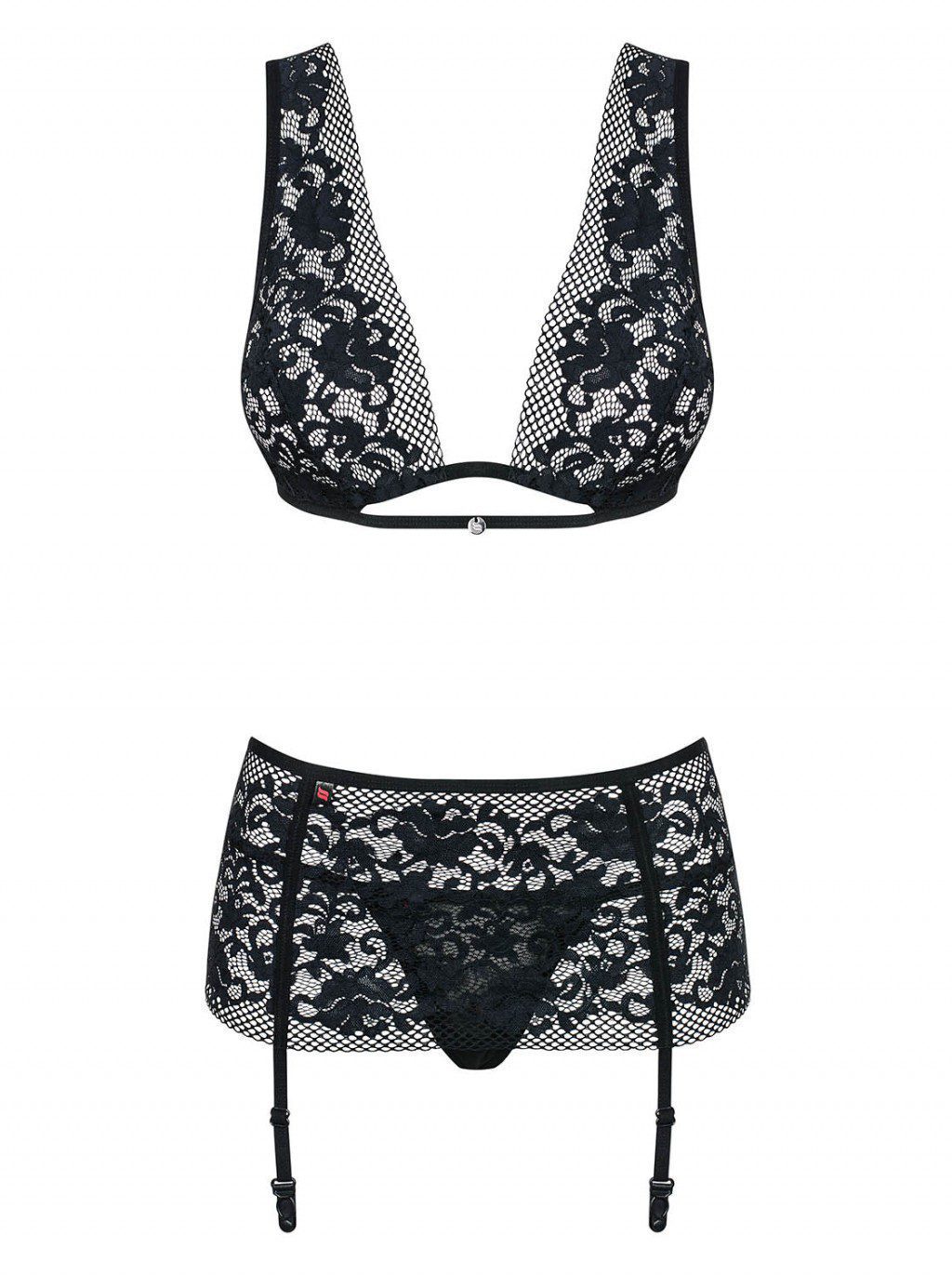 Completo Intimo 3 Pezzi In Pizzo Nero Figurea • Milena Lingerie